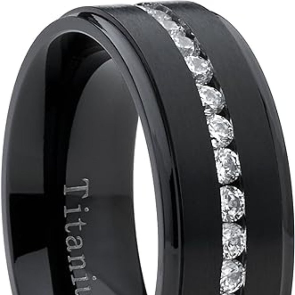 Mens Wedding Band Black Titanium Eternity Band